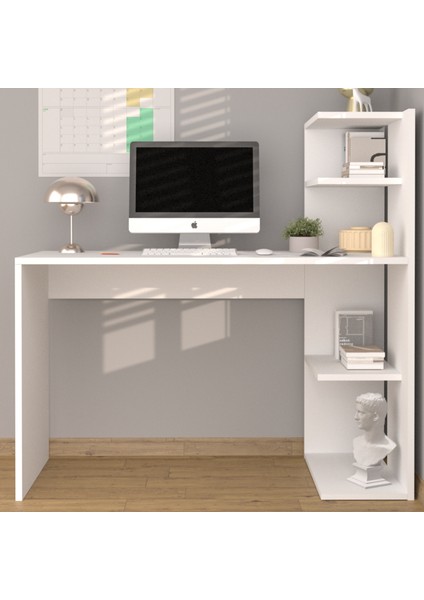 Raflı Çalışma Masası - Beyaz - 110X45X102 cm fiyatları
