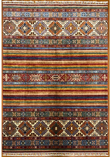 El Dokuma Afgan Halı Horjin Desenli 3 Metre Kare