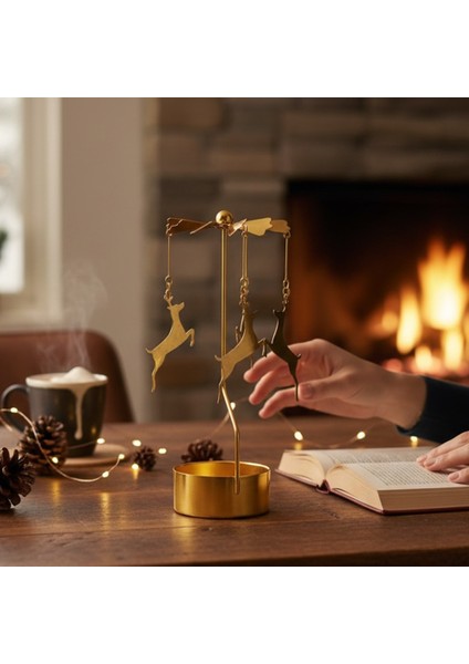 Dekoratif Metal Isı ile Dönen Geyik ve Yavrusu Tasarımlı Mumluk modelleri