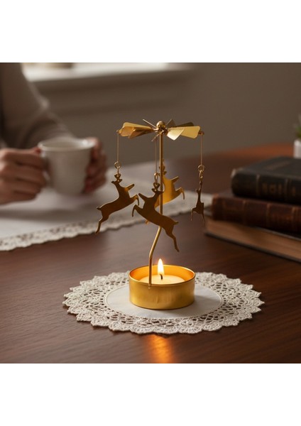 Dekoratif Metal Isı ile Dönen Geyik ve Yavrusu Tasarımlı Mumluk fırsatları