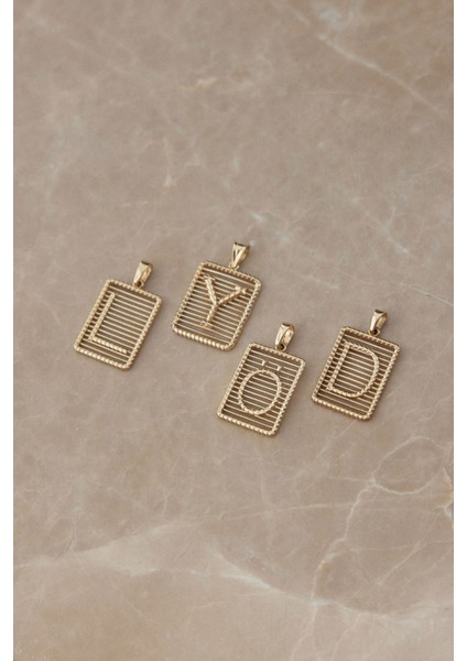 14 Ayar Altın Izgara Harf Kolye Ucu