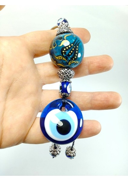 Nazar Boncuğu Anahtarlık El Yapımı Cam Aksesuar Yeşil Turkuaz Seramik Hediyelik Eşya