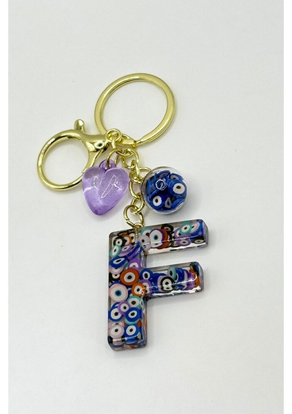 Renkli Nazar Boncuklu F Harfi Anahtarlık, El Yapımı Hediyelik Çanta Süsü fiyatları
