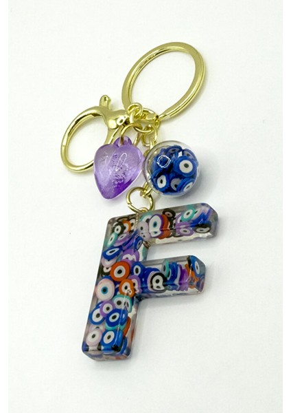 Renkli Nazar Boncuklu F Harfi Anahtarlık, El Yapımı Hediyelik Çanta Süsü modelleri