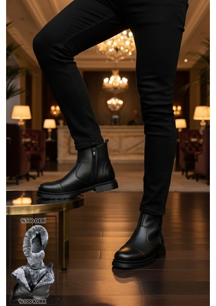 Içi Kürklü Fermuarlı Chelsea Hakiki Deri Erkek Bot