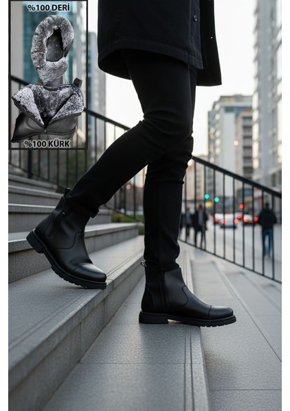 Içi Kürklü Fermuarlı Chelsea Hakiki Deri Erkek Bot indirimleri