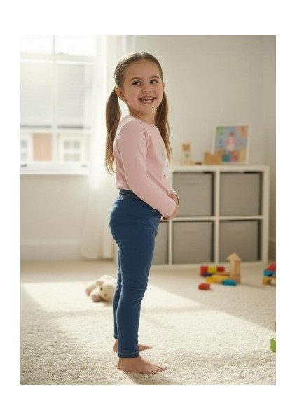 Kot Görünümlü Dikiş Detaylı Çocuk Örme Tayt