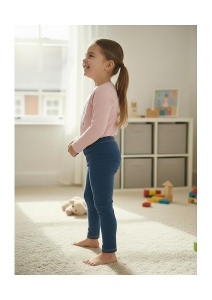 Kot Görünümlü Dikiş Detaylı Çocuk Örme Tayt