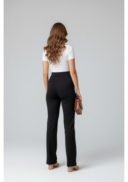 Kadın Toparlayıcı Çıma Detaylı Yüksek Bel Scuba Krep Palazzo Pantolon - Siyah fiyatları