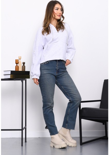 Açık Gri Sağ Kol Fermuarlı Cepli Üç Iplik Sweat Hırka fiyatları