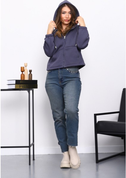 Füme Sağ Kol Fermuarlı Cepli Üç Iplik Sweat Hırka fiyatları