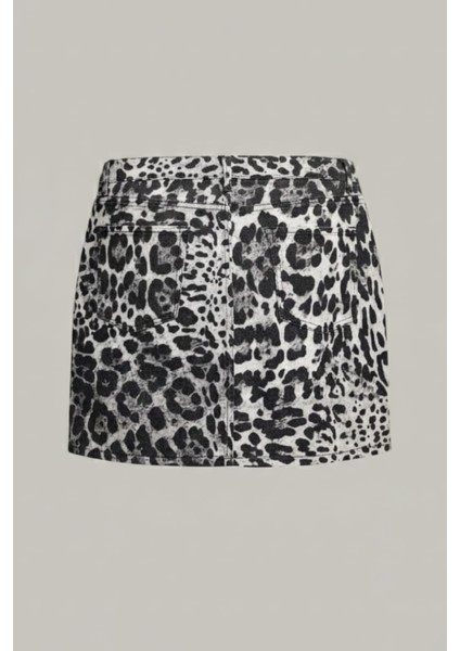 Kadın Leopar Desenli Denim Mini Kot Etek indirimleri