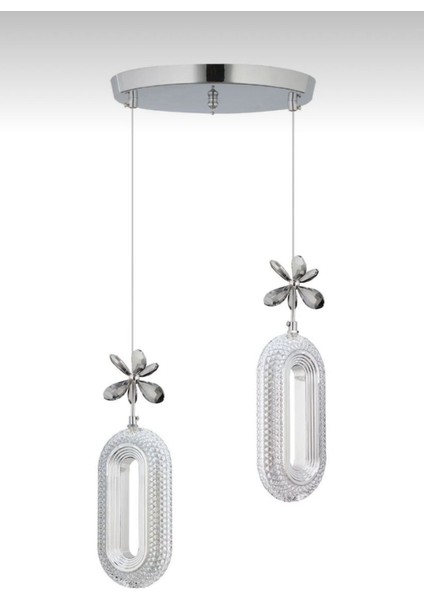 2'li Krom Kaplama Sarkıt LED Salon Avize 3 Renk Ledli modelleri