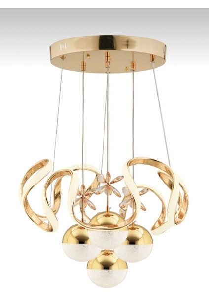 Kumandalı 3 Renk Işık Özellikli 4 Toplu Modern Gold Kaplama Sarkıt LED Avize Salon Avize