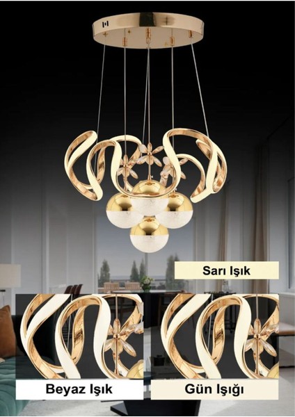 Kumandalı 3 Renk Işık Özellikli 4 Toplu Modern Gold Kaplama Sarkıt LED Avize Salon Avize fırsatları