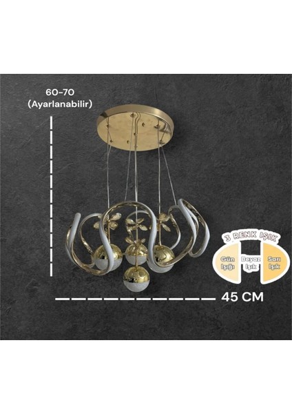 Kumandalı 3 Renk Işık Özellikli 4 Toplu Modern Gold Kaplama Sarkıt LED Avize Salon Avize