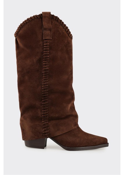 Kahve Deri Kadın Western Çizme