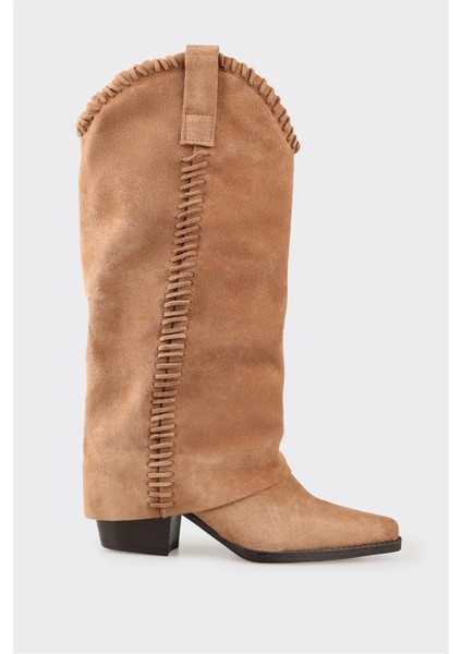 Naturel Deri Kadın Western Çizme