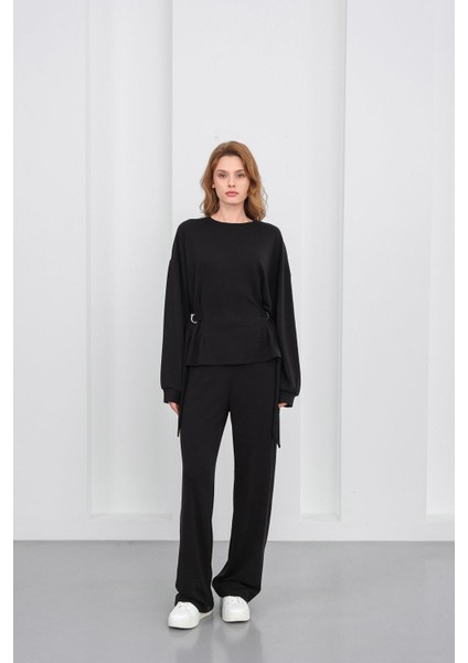 Siyah Kadın Premium Modal D Toka Süs Kemerli Alt-Üst Takım