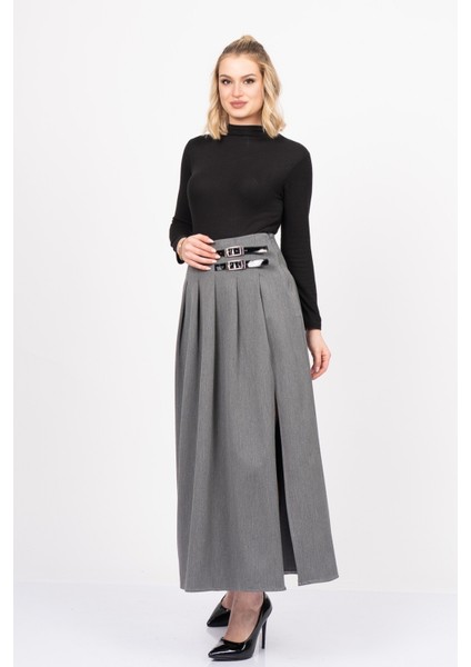 Elegancebelt Slit Skirt – Premium Pileli & Yırtmaçlı Etek 6829