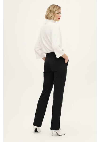 Siyah Krep Kumaş Yüksek Bel Bol Paça Kadın Pantolon modelleri