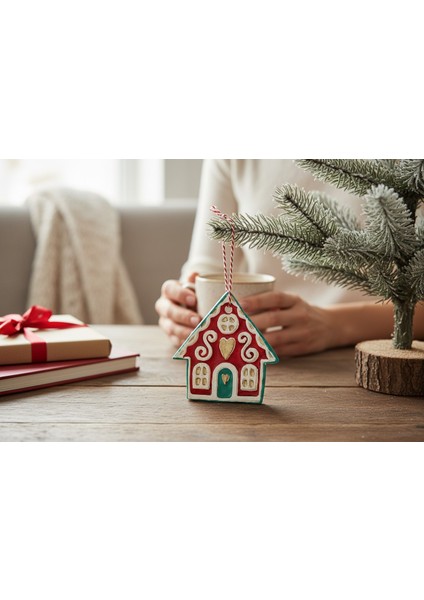 Handmade Yılbaşı Ağacı Süsü – Huzurlu Mini Ev Figürü – Yeni Yıl Dekoru