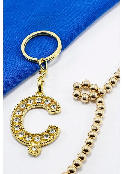 Gold Renkli Parlak Taşlı Ç Harfi Anahtarlık, Hediyelik Harfli Anahtarlık fiyatları