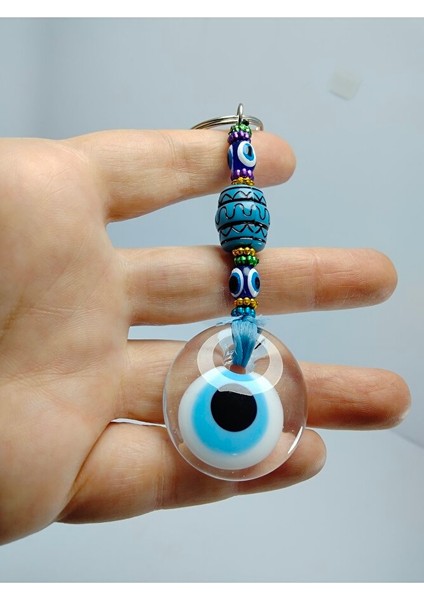 El Yapımı Saydam Cam Nazar Boncuklu Anahtarlık Hediyelik Aksesuar