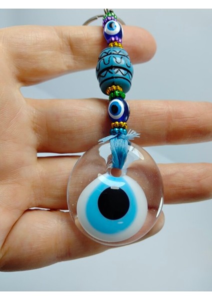 El Yapımı Saydam Cam Nazar Boncuklu Anahtarlık Hediyelik Aksesuar modelleri