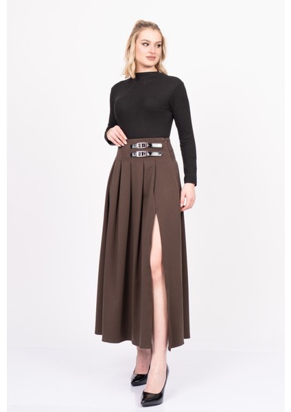 Elegancebelt Slit Skirt – Premium Pileli & Yırtmaçlı Etek 6829