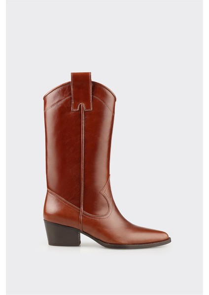 Taba Deri Kadın Western Çizme