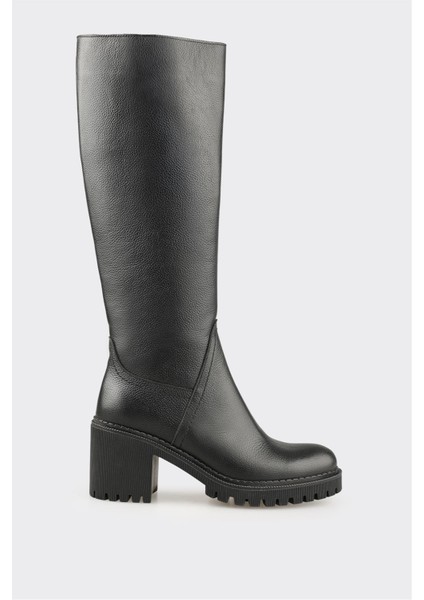 Siyah Deri Kadın Çizme