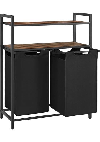 Çamaşır Sepeti, Çamaşır Kutusu, 2 Bölme, 2 Raf, Metal Çerçeve, 2 x 46 Litre, 73 x 33 x 91 Cm, Vintage Kahverengi-Siyah BLH211B01 modelleri