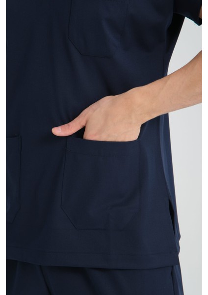 Üniforma V Yaka Lacivert Unisex Likralı Ütü Istemeyen Unisex Doktor Hemşire Scrubs Takım modelleri