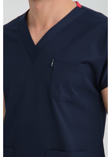 Üniforma V Yaka Lacivert Unisex Likralı Ütü Istemeyen Unisex Doktor Hemşire Scrubs Takım fırsatları