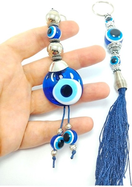 Nazar Boncuğu Anahtarlık / Dikiz Ayna Süsü Metalik Boncuklu Cam Hediyelik Aksesuar Ikili Set fiyatları