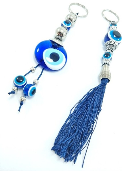 Nazar Boncuğu Anahtarlık / Dikiz Ayna Süsü Metalik Boncuklu Cam Hediyelik Aksesuar Ikili Set modelleri