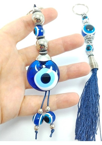 Nazar Boncuğu Anahtarlık / Dikiz Ayna Süsü Metalik Boncuklu Cam Hediyelik Aksesuar Ikili Set indirimleri