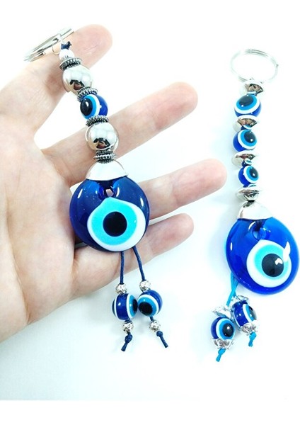 Nazar Boncuğu Anahtarlık Metalik Boncuklu El Yapımı Cam Hediyelik Aksesuar Ikili Set