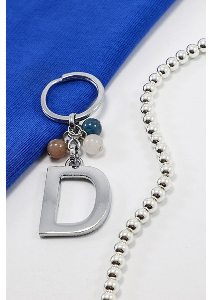 Gümüş Renkli D Harfi Anahtarlık / Hediyelik Çanta Süsü Doğal Taşlar;apatit, Pembe Kuvars, Güneş Taşı fiyatları