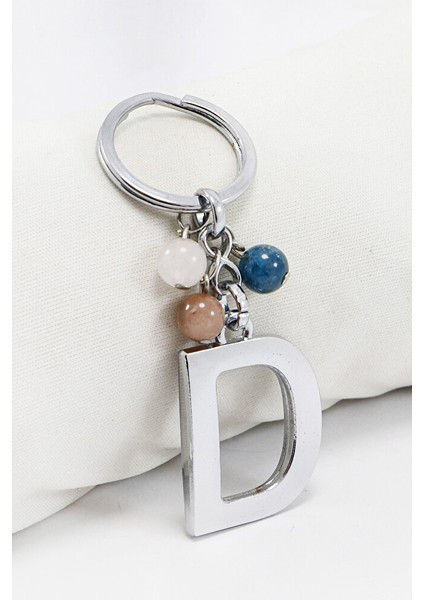 Gümüş Renkli D Harfi Anahtarlık / Hediyelik Çanta Süsü Doğal Taşlar;apatit, Pembe Kuvars, Güneş Taşı modelleri