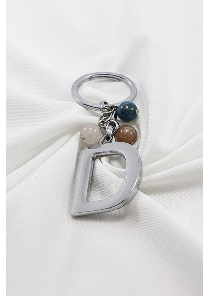 Gümüş Renkli D Harfi Anahtarlık / Hediyelik Çanta Süsü Doğal Taşlar;apatit, Pembe Kuvars, Güneş Taşı fırsatları