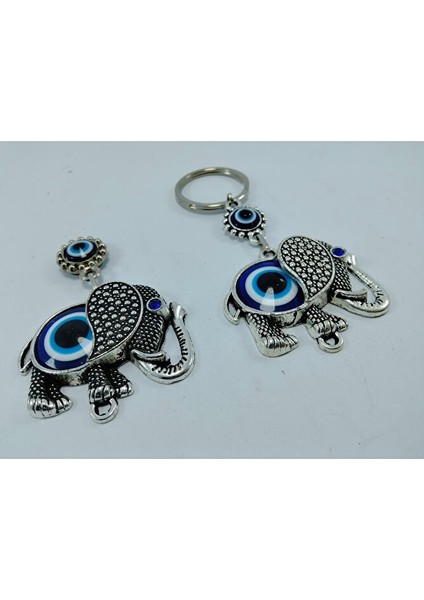 Nazar Boncuğu Anahtarlık + Magnet Metal Fil Figürlü Hediyelik Set modelleri