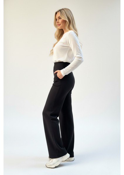 Kadın Süper Yüksek Bel Korsaj Bol Kesim Krep Pantolon – Siyah fiyatları