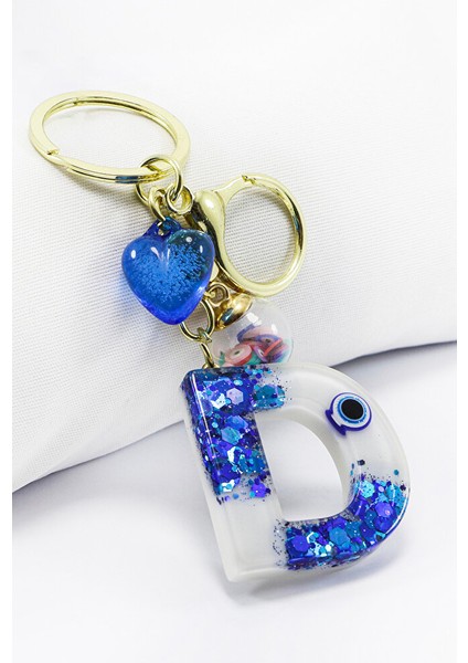 Renkli Epoksi D Harfi Anahtarlık, Hediyelik Nazarlı Çanta Süsü