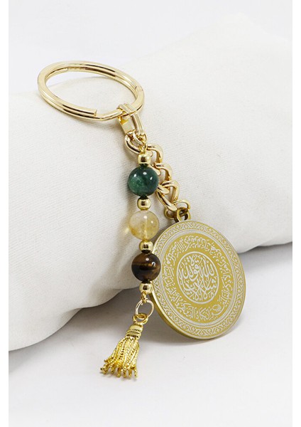 Çelik Çift Taraflı Ayetel Kürsi Hat Nazar Ayeti Anahtarlık Doğal Taşlar; Apatit, Sitrin,kaplan Gözü fiyatları