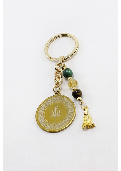 Çelik Çift Taraflı Ayetel Kürsi Hat Nazar Ayeti Anahtarlık Doğal Taşlar; Apatit, Sitrin,kaplan Gözü fırsatları