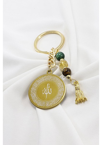 Çelik Çift Taraflı Ayetel Kürsi Hat Nazar Ayeti Anahtarlık Doğal Taşlar; Apatit, Sitrin,kaplan Gözü indirimleri