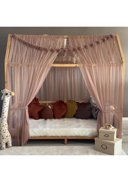 Kahverengi Çift Perdeli Montessori Yatak Cibinliği modelleri