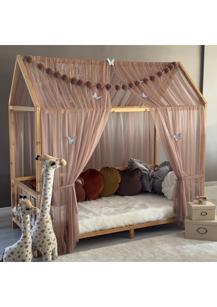 Kahverengi Çift Perdeli Montessori Yatak Cibinliği